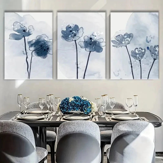 3pcs Floral Wood Block Decorative Metal Print Ready to Hang Art