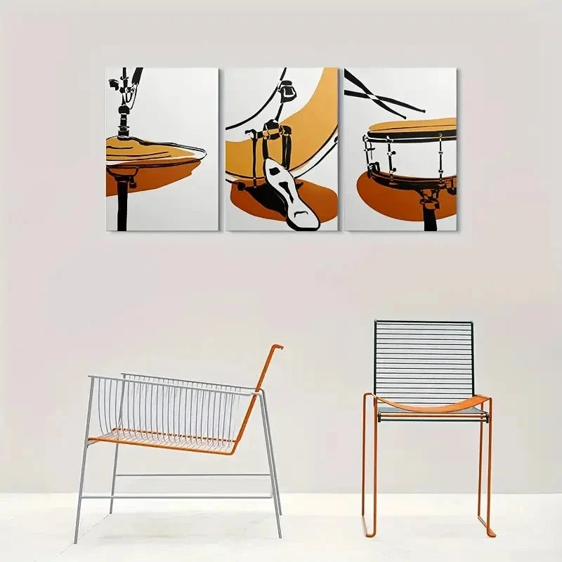 3pcs Abstract Drum Set Painting Metal Print Ready to Hang Art