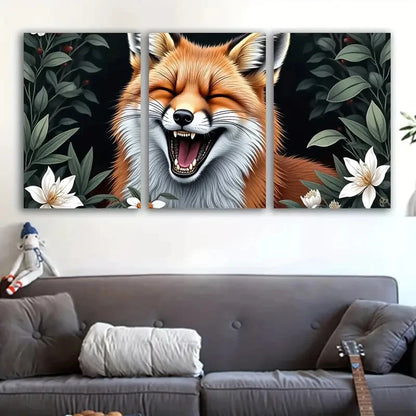 3pcs Red Fox & Floral Botanical Metal Print Ready to Hang Art