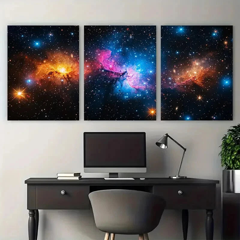 3pcs Galaxies And Nebula In Deep Space Metal Print Ready to Hang Art