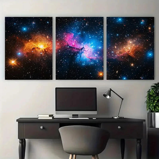 3pcs Galaxies And Nebula In Deep Space Metal Print Ready to Hang Art