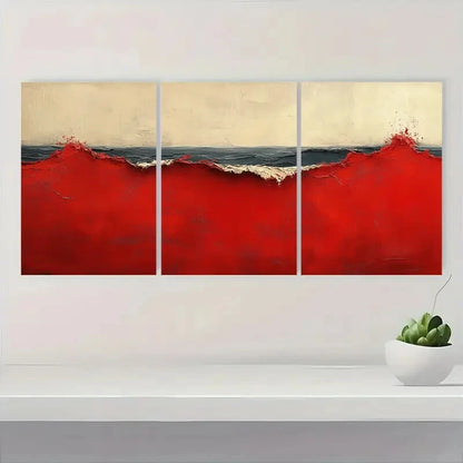 3pcs Abstract Red & Beige Wabi Sabi Texture Metal Print Ready to Hang Art