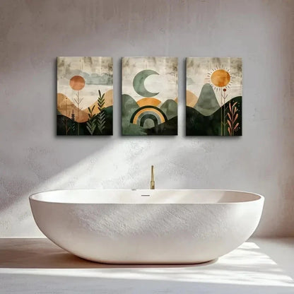 3pcs Abstract Geometric Landscape Decor Metal Print Ready to Hang Art