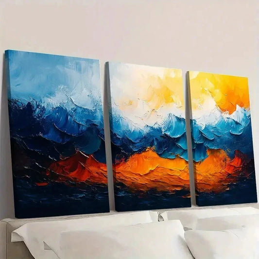 3pcs Green Blue Orange & Yellow Painting Wall Art Set Canvas Framed 40x60cm - High Quality Print 100% Australian Made Wall Canvas Ready to Hang