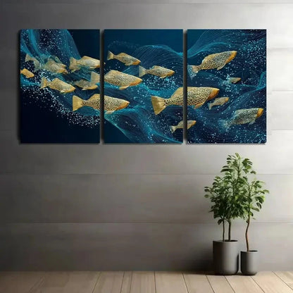 3pcs School of Fish Swimming in Ocean Metal Print Ready to Hang Art