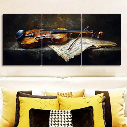 3pcs Violin and Music Theme Classic Modern Style Metal Print Ready to Hang Art