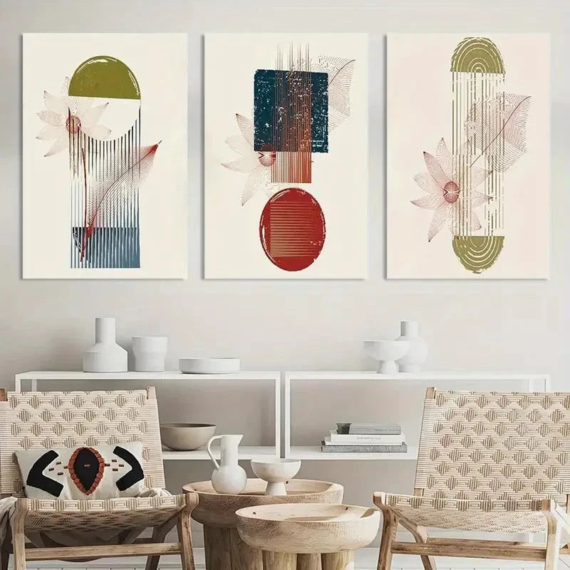 3pcs Abstract Geometric Shapes Painting Metal Print Ready to Hang Art
