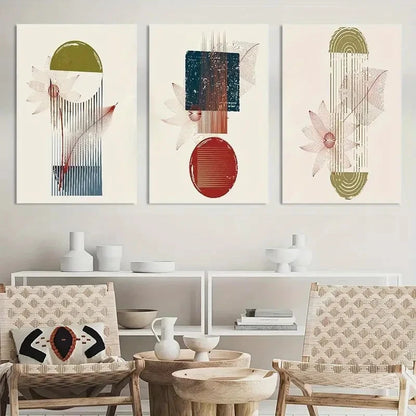 3pcs Abstract Geometric Shapes Painting Metal Print Ready to Hang Art
