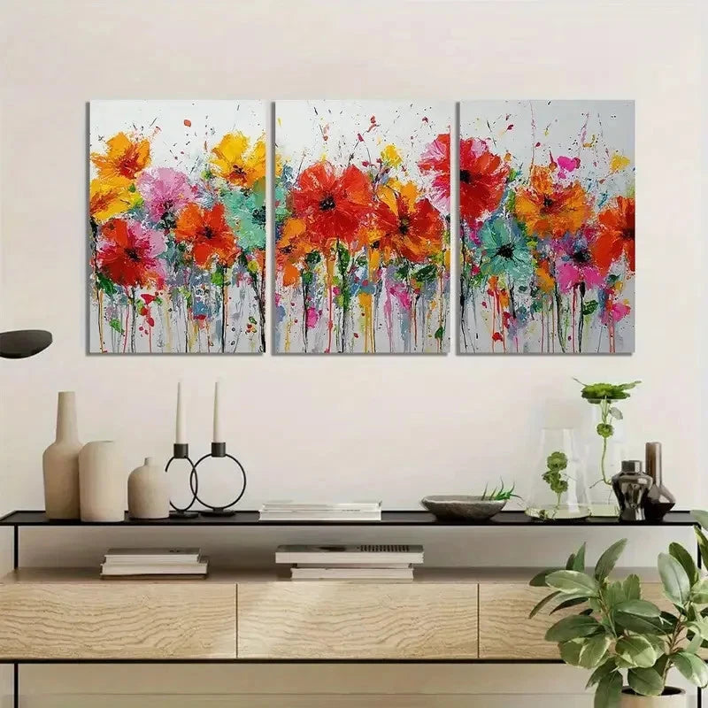 3pcs Wildflowers on White Background Painting Metal Print Ready to Hang Art