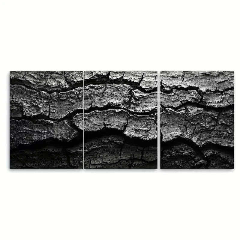 3pcs Abstract Monochrome Tree Trunk Metal Print Ready to Hang Art