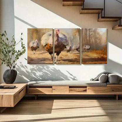 3pcs Autumn Forest Turkey Flock Art Print Metal Print Ready to Hang Art
