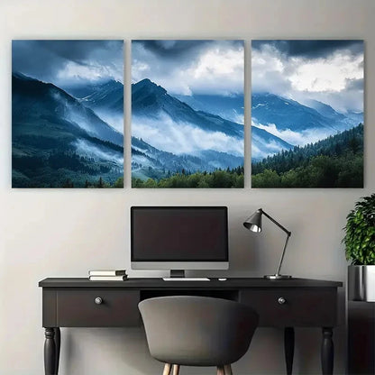3pcs Stormy Mountain Range Serene Nature Wall Art Set Canvas Framed 60x90cm - High Quality Print 100% Australian Made Wall Canvas Ready to Hang