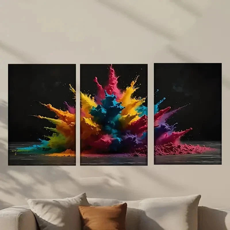 3pcs Colorful Powder Explosion in Dark Wall Art Set Canvas Framed 40x60cm - High Quality Print 100% Australian Made Wall Canvas Ready to Hang