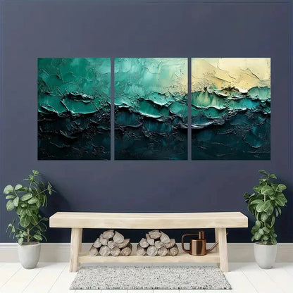 3pcs Abstract Painting Green and Black Metal Print Ready to Hang Art