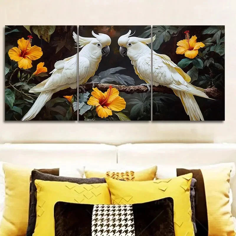 3pcs White Roosteratoo In The Forest Metal Print Ready to Hang Art