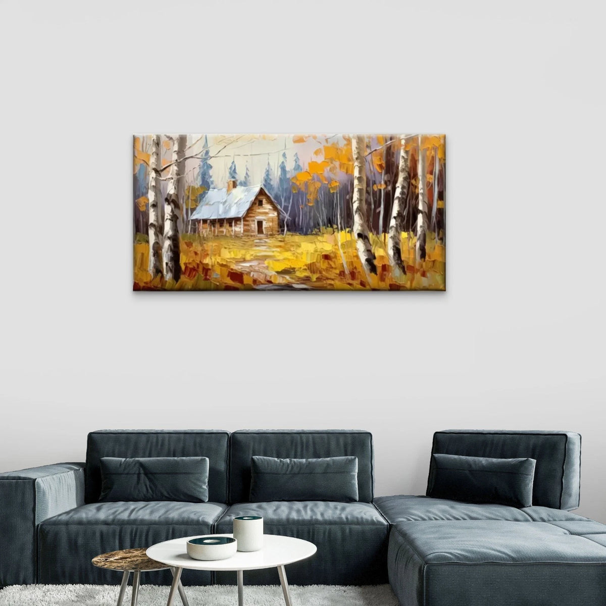 Cabin Wood Yellow Grass Field Wall Art Canvas Office Home Room Framed 120x60cm