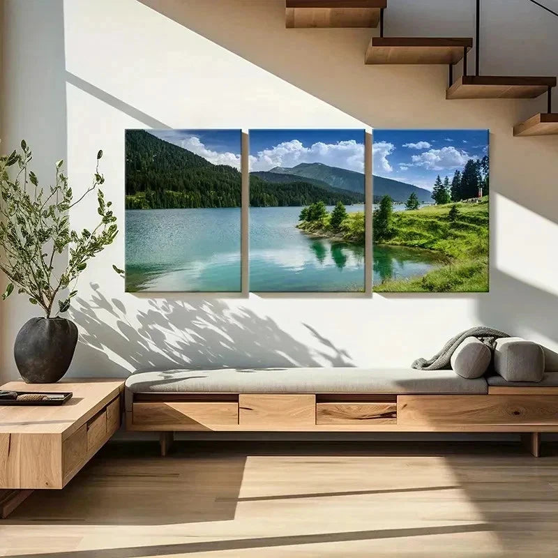 3pcs Mountains Forests Lakes Decoration Wall Art Set Canvas Framed 40x60cm - High Quality Print 100% Australian Made Wall Canvas Ready to Hang
