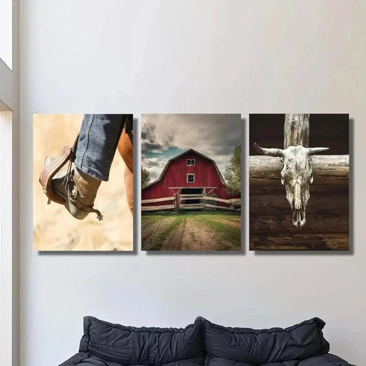 3pcs Featuring a Cowboy Theme Metal Print Ready to Hang Art