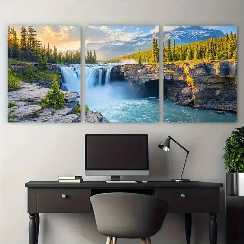 3pcs Jasper National Park Athabasca Falls Travel Metal Print Ready to Hang Art