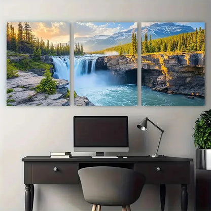 3pcs Jasper National Park Athabasca Falls Travel Metal Print Ready to Hang Art