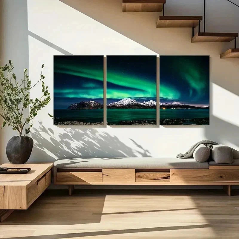 3pcs Snow Mountain Lake and Aurora Wall Art Set Canvas Framed 40x60cm - High Quality Print 100% Australian Made Wall Canvas Ready to Hang