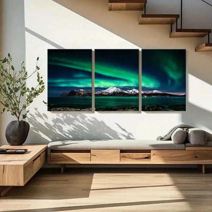 3pcs Snow Mountain Lake and Aurora Wall Art Set Canvas Framed 40x60cm - High Quality Print 100% Australian Made Wall Canvas Ready to Hang