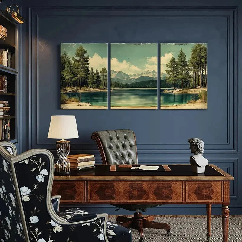 3pcs Mountain Lake Pine Trees Snowy Peak Metal Print Ready to Hang Art