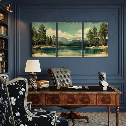 3pcs Mountain Lake Pine Trees Snowy Peak Metal Print Ready to Hang Art