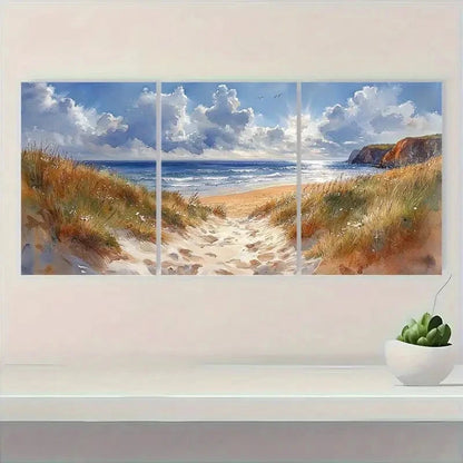 3pcs Coastal Seascape Scene Watercolor Art Metal Print Ready to Hang Art
