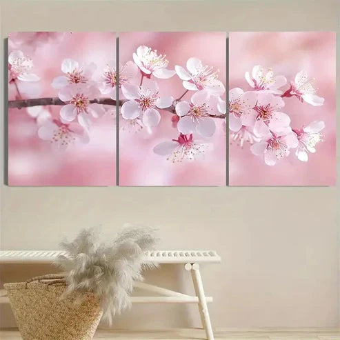 3pcs Japanese Botanical Style, Light Pink Art Set Canvas Unframed - High Quality Print 100% Australian Made Wall Canvas
