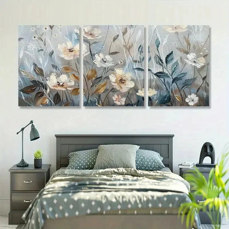 3pcs Gallery Floral Misty Meadow Field Metal Print Ready to Hang Art