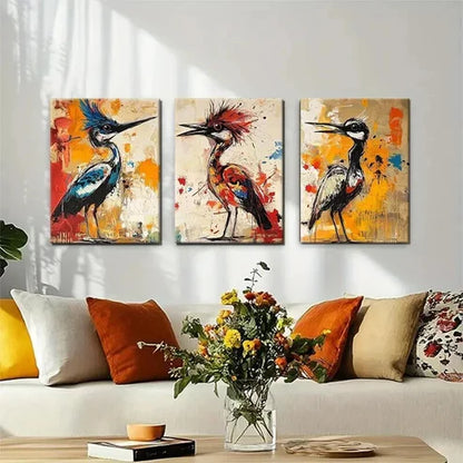 3pcs Colorful Bird Bold Brushstrokes Perfect  Wall  Art Set Canvas Unframed - High Quality Print 100% Australian Made Wall Canvas