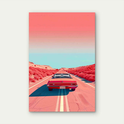 Red Car On Coast Side 60x90cm Metal Print Ready to Hang