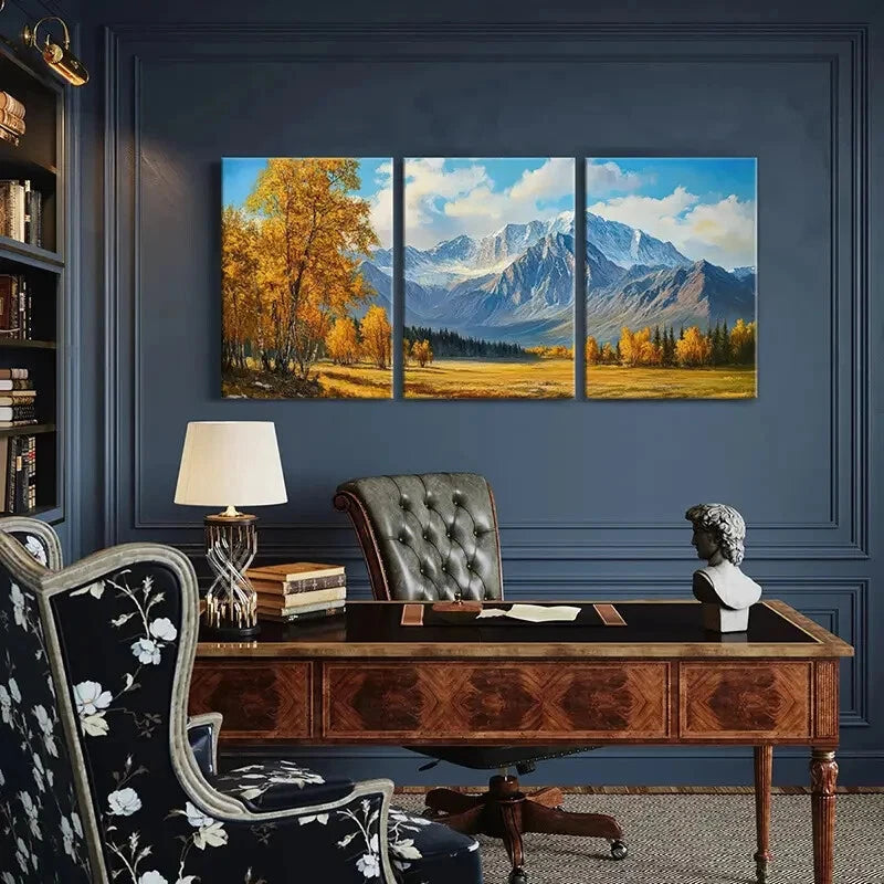 3pcs Autumn Landscape Mountain View Nature Scenery Metal Print Ready to Hang Art