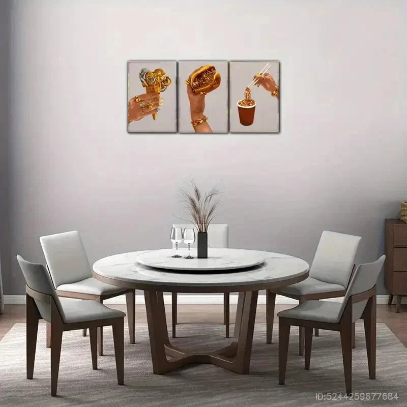 3pcs Ice cream Hamburger Instant Noodles Posters Metal Print Ready to Hang