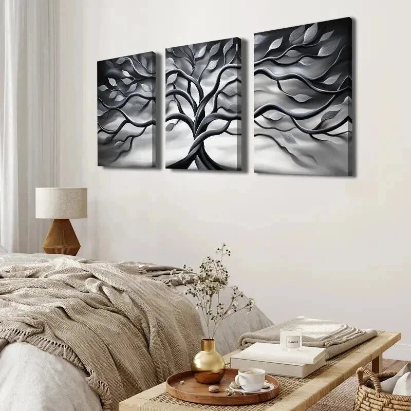 3pcs Black And White Twisting Tree Wall Art Set Canvas Framed 40x60cm - High Quality Print 100% Australian Made Wall Canvas Ready to Hang