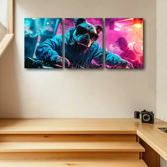 3pcs Bulldog Painting Vibrant Color Metal Print Ready to Hang Art