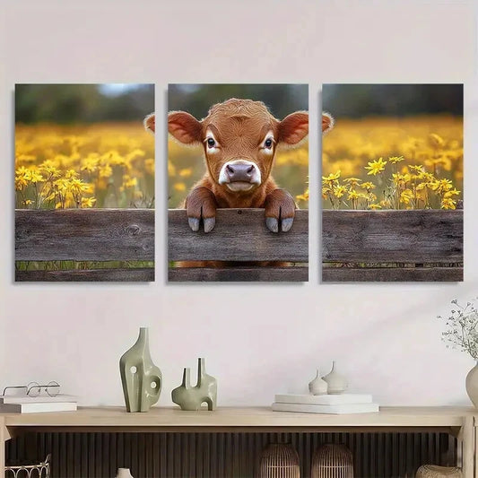 3pcs Vintage Style Golden Field Metal Print Ready to Hang Art