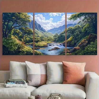 3pcs Iao Valley Stream Wailuku Illustration Metal Print Ready to Hang Art