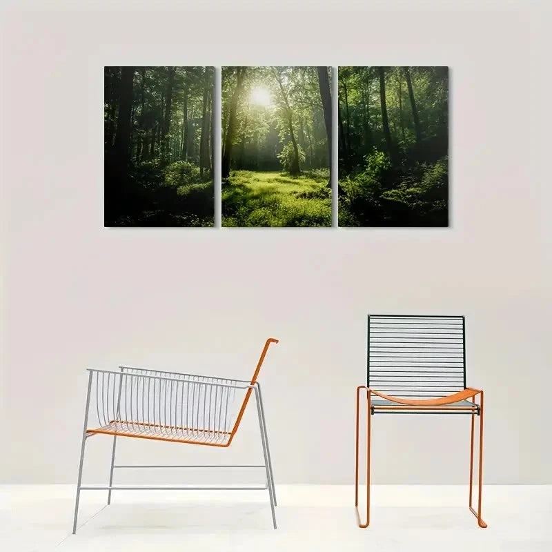 3pcs Sunlit Forest Nature Photography Metal Print Ready to Hang Art