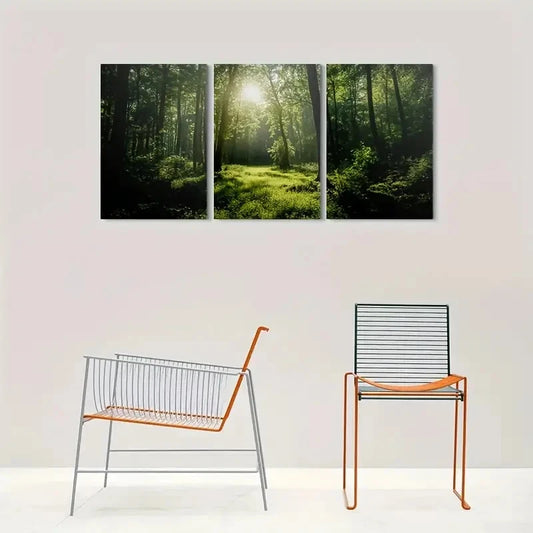 3pcs Sunlit Forest Nature Photography Metal Print Ready to Hang Art