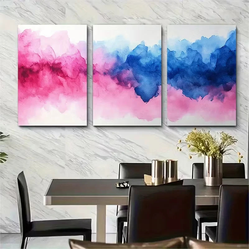 3pcs Abstract Blue Pink Watercolor Metal Print Ready to Hang Art