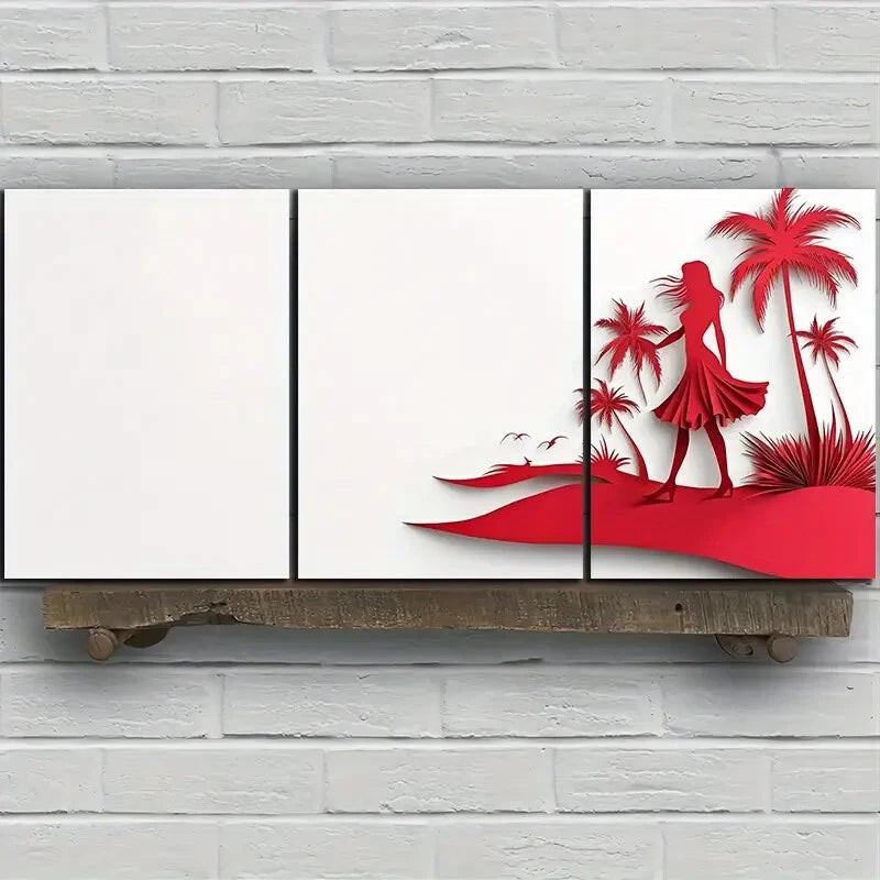 3pcs The Beach Coconut Trees And Women Metal Print Ready to Hang Art