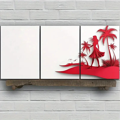 3pcs The Beach Coconut Trees And Women Metal Print Ready to Hang Art