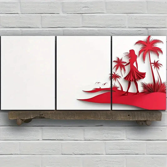 3pcs The Beach Coconut Trees And Women Metal Print Ready to Hang Art