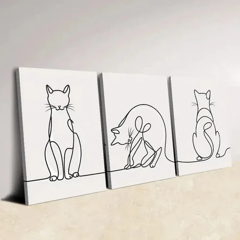 3pcs Whimsical Mouse & Cat Illustrations Wall Art Canvas Unframed – High Quality Print 100% Australian Made Wall Canvas