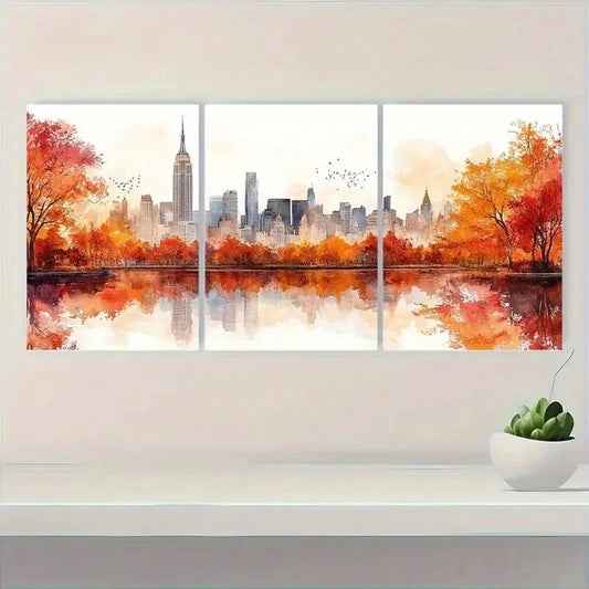 3pcs New York Cityscape Watercolor Neutral Metal Print Ready to Hang Art
