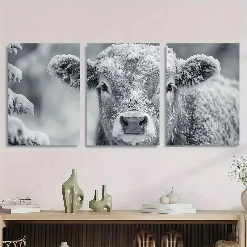 3pcs Elegant Land Cow Animal Black & White Metal Print Ready to Hang Art