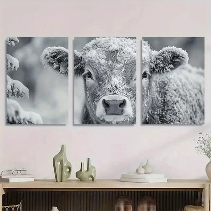 3pcs Elegant Land Cow Animal Black & White Metal Print Ready to Hang Art