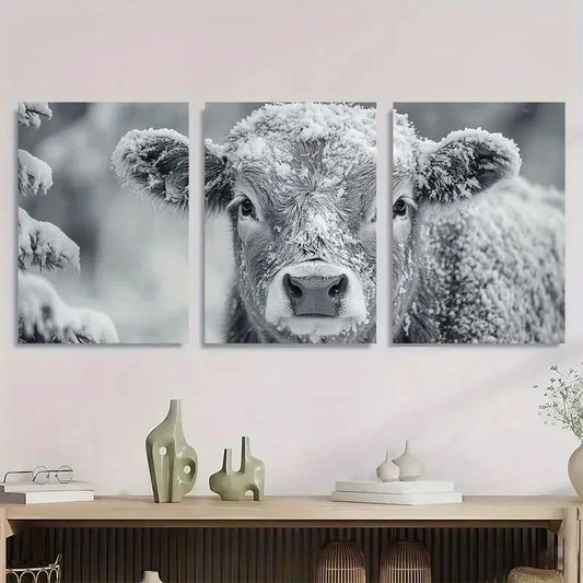 3pcs Elegant Land Cow Animal Black & White Metal Print Ready to Hang Art